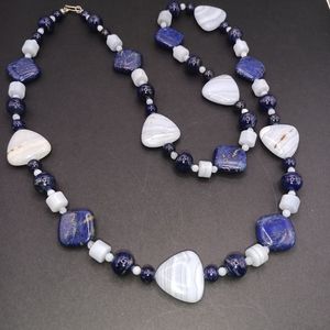 Jay King Sterling Silver925  Lapis & Blue Lace Agate Beaded Necklace.